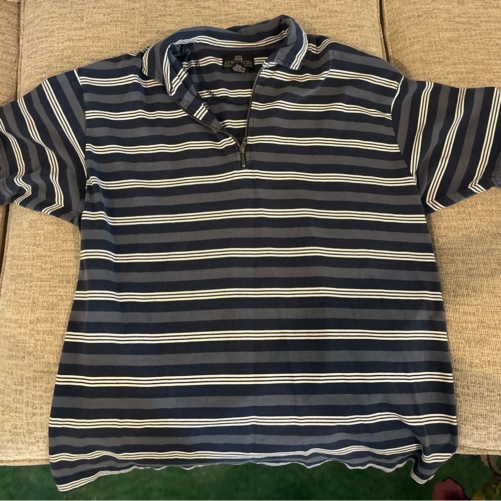 Structure Navy and White Striped Kids Polo